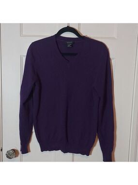 Forte Cashmere Mens 100% Cashmere V-Neck Sweater In Purple Size Small
